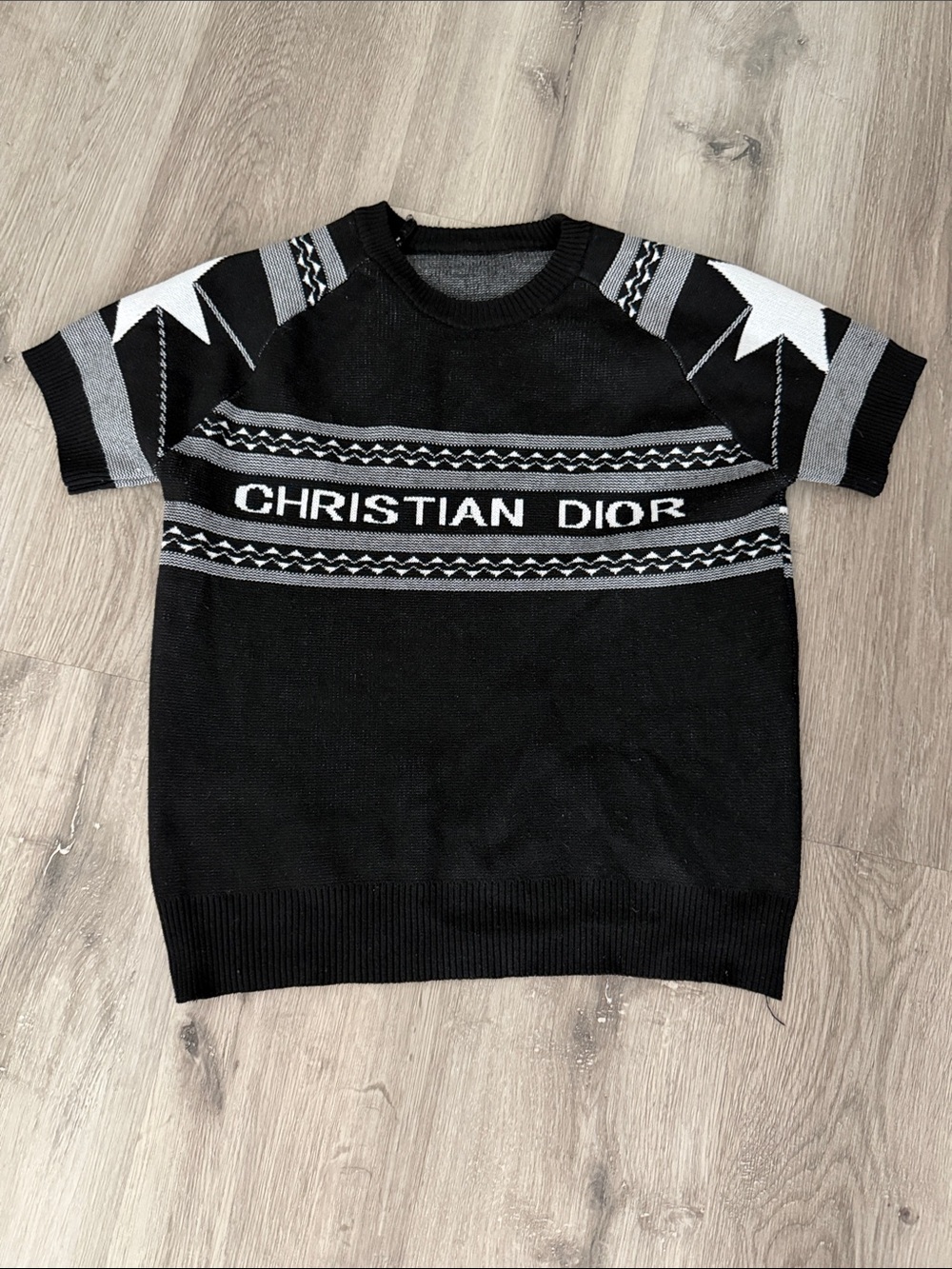 Dior women’s Black & White CHRISTIAN DIOR Logo Knit Top